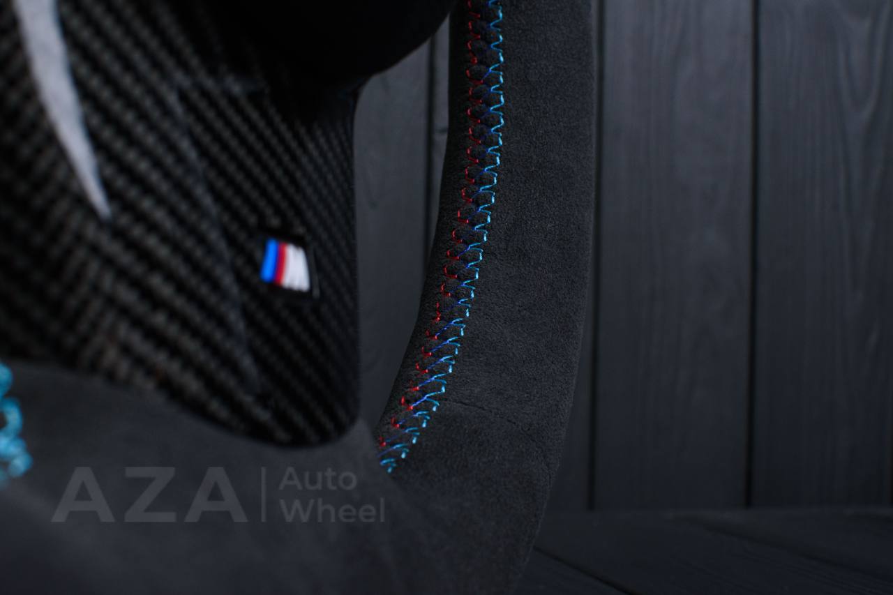 Steering wheel BMW E6X Carbon fiber trims/Alcantara/White stripe - Image 9