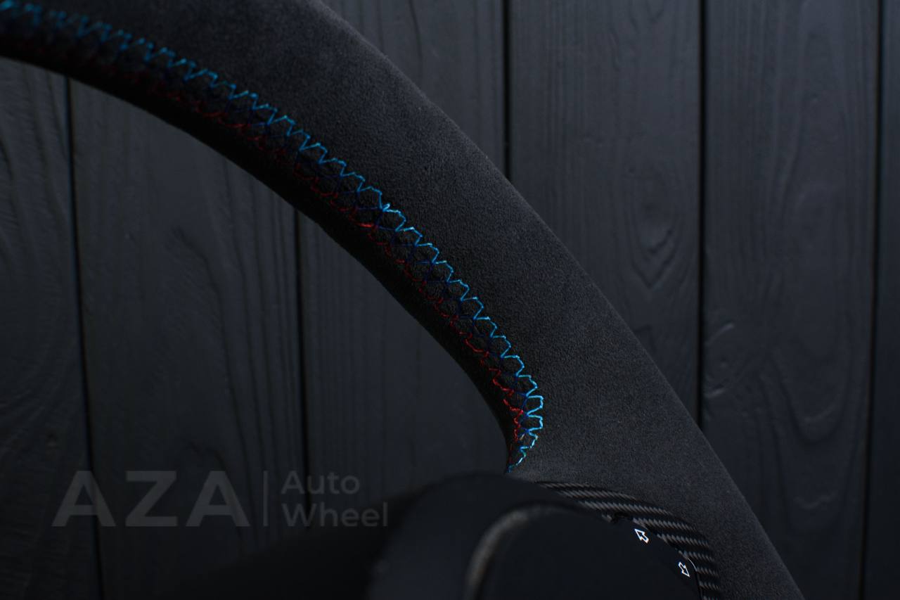 Steering wheel BMW E6X Carbon fiber trims/Alcantara/White stripe - Image 8