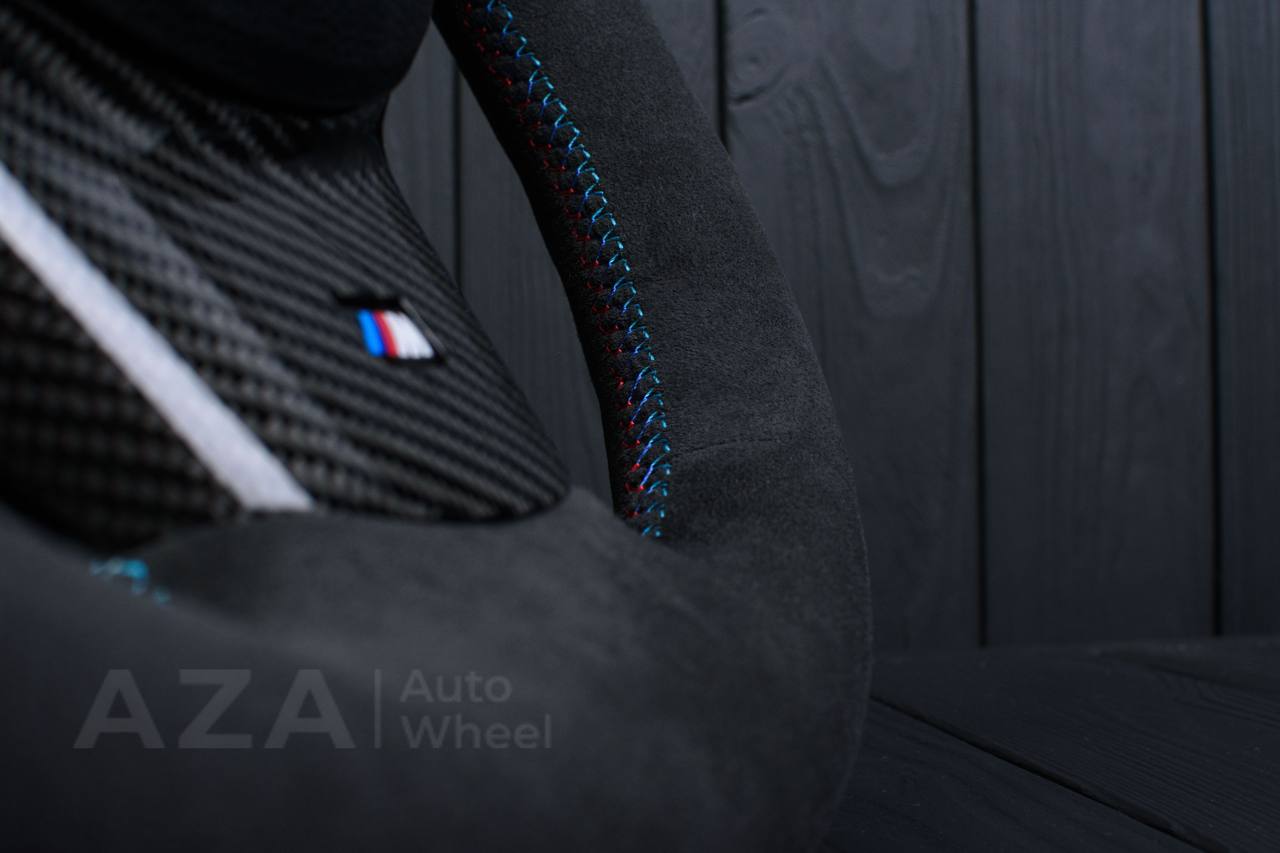 Steering wheel BMW E6X Carbon fiber trims/Alcantara/White stripe - Image 7