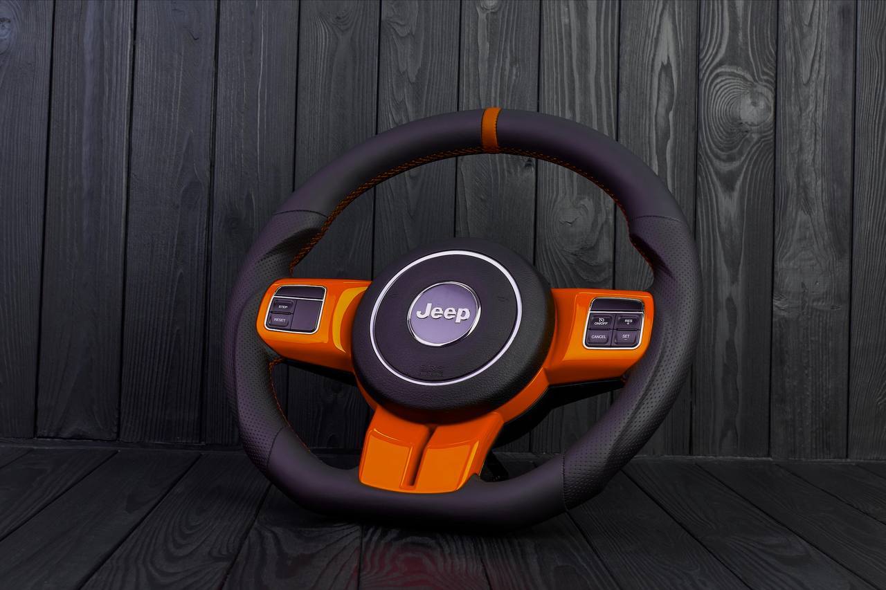 Steering wheel Jeep Wrangler,JK Rubicon,Sahara,Patriot, Compass 2011-2017 Napa/Perforated leather/Orange stripe - Image 3