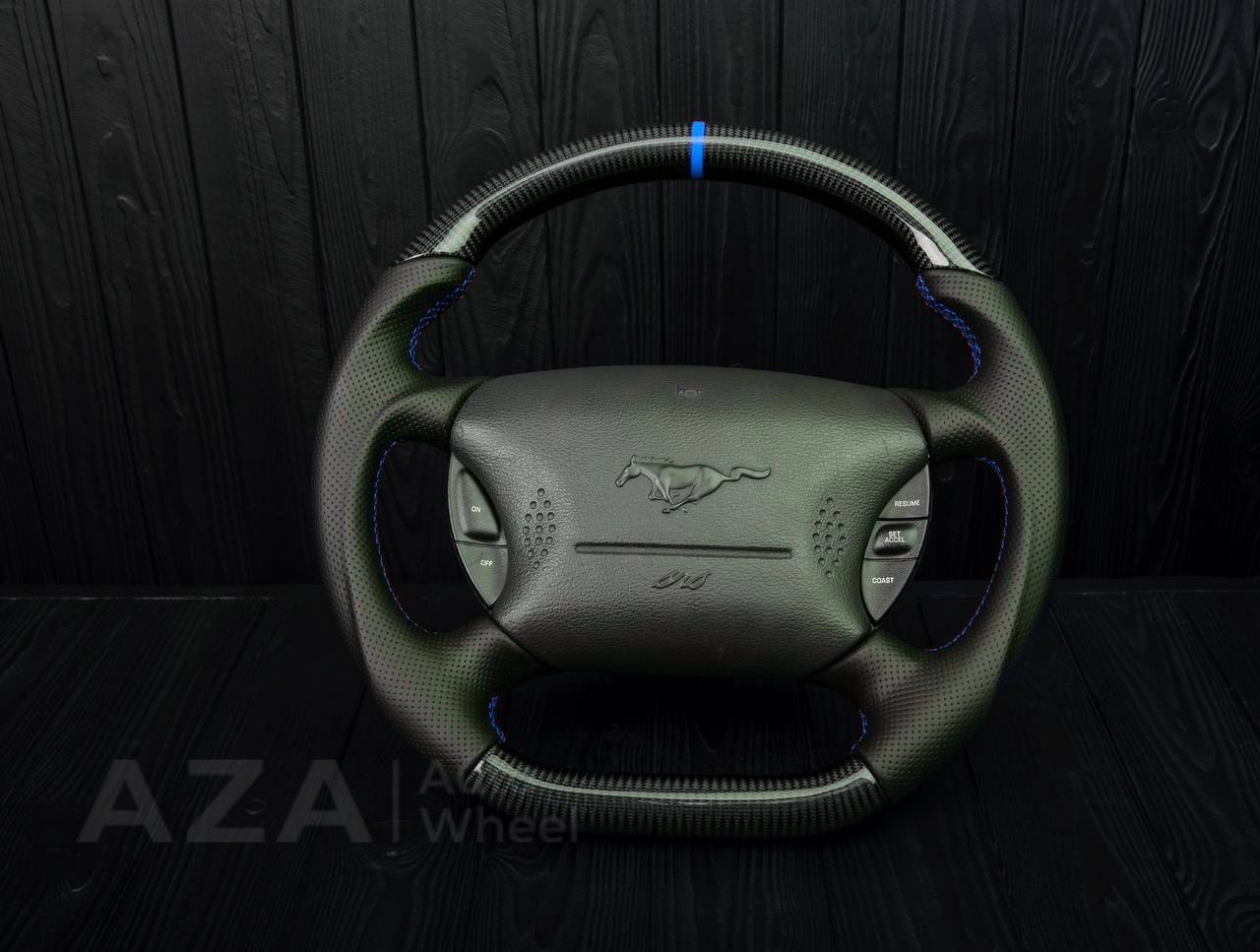Steering wheel Ford Mustang GT Cobra Carbon fiber/Perforated leather/Blue stripe