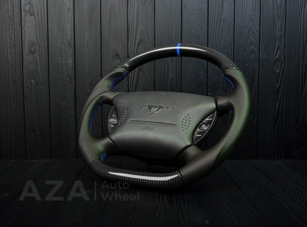 Steering wheel Ford Mustang GT Cobra Carbon fiber/Perforated leather/Blue stripe - Image 5