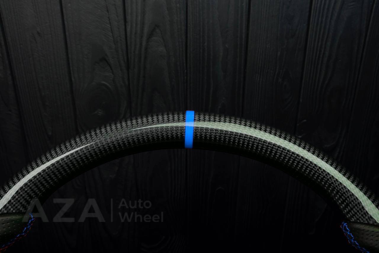 Steering wheel Ford Mustang GT Cobra Carbon fiber/Perforated leather/Blue stripe - Image 15