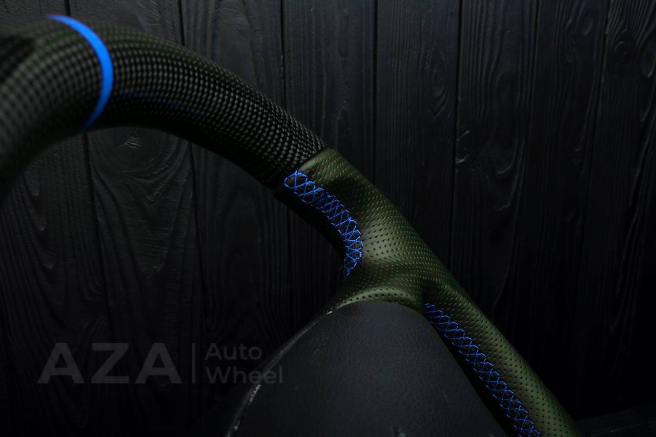 Steering wheel Ford Mustang GT Cobra Carbon fiber/Perforated leather/Blue stripe - Image 14