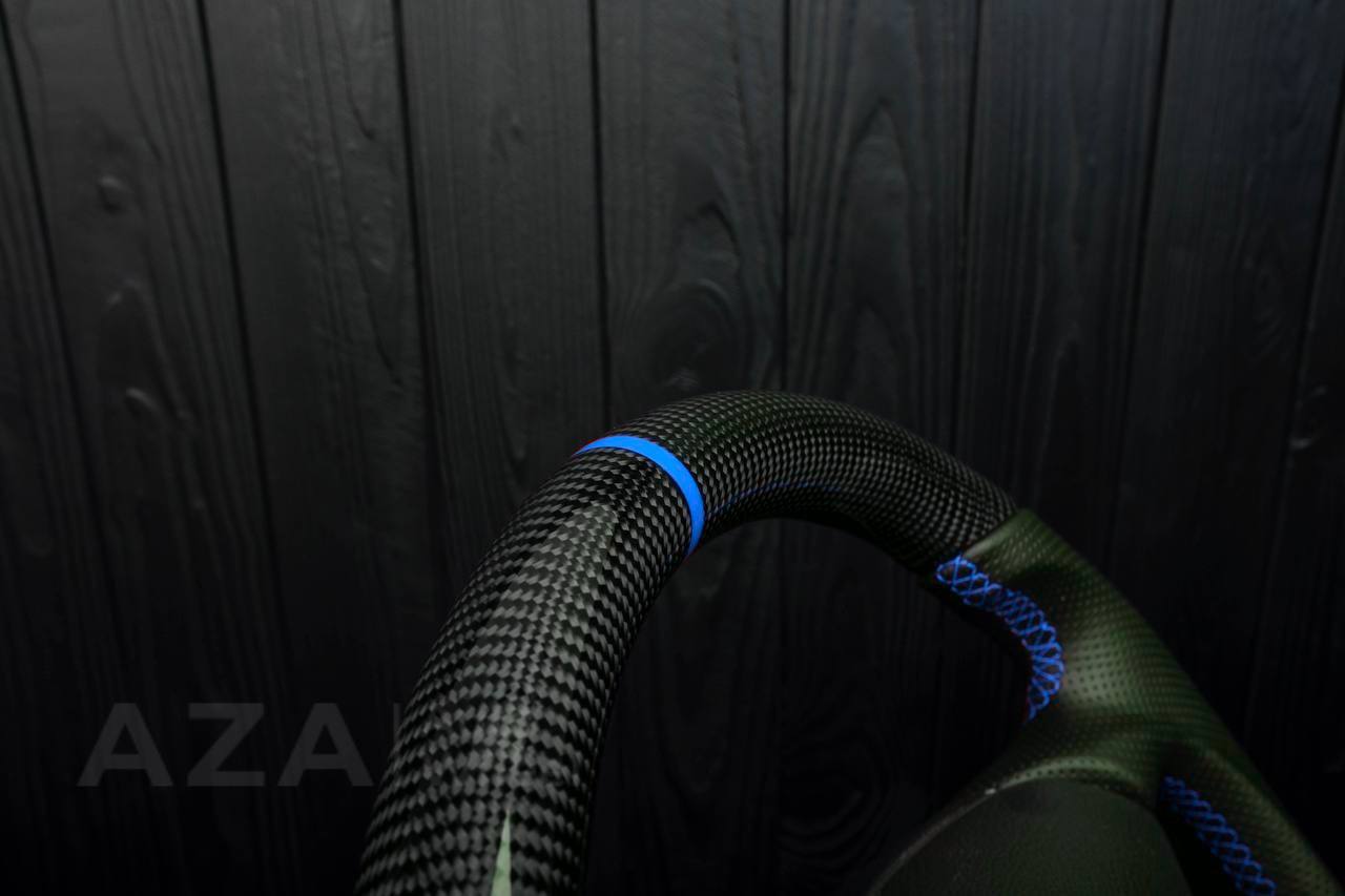 Steering wheel Ford Mustang GT Cobra Carbon fiber/Perforated leather/Blue stripe - Image 13