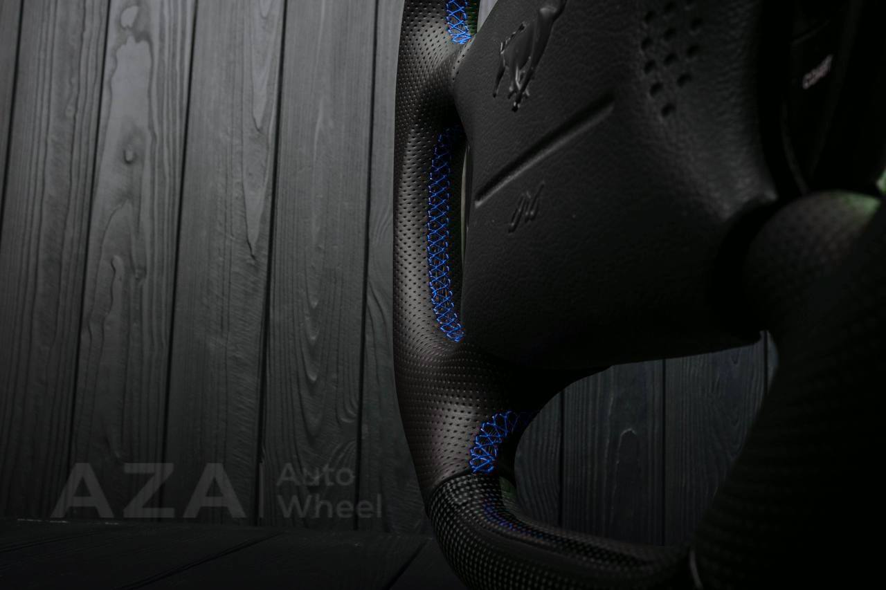 Steering wheel Ford Mustang GT Cobra Carbon fiber/Perforated leather/Blue stripe - Image 7