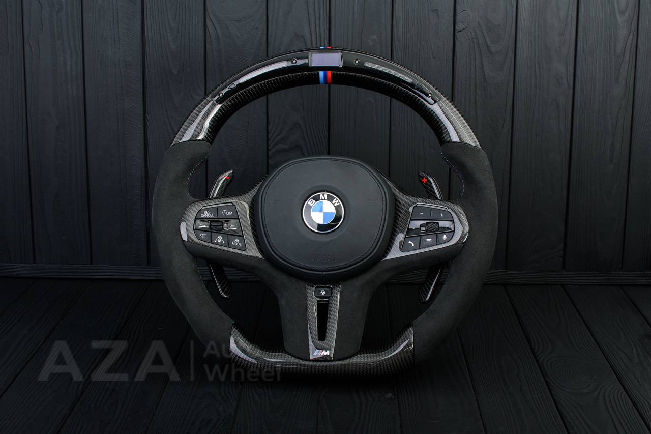 Steering wheel BMW G20 3 SERIES /G30 5 SERIES /G05 X5 / G07 X7 / G15 8 SERIES/ G11 G12 7 SERIES Extended paddles+Heated Carbon fiber/Alcantara/Led screen