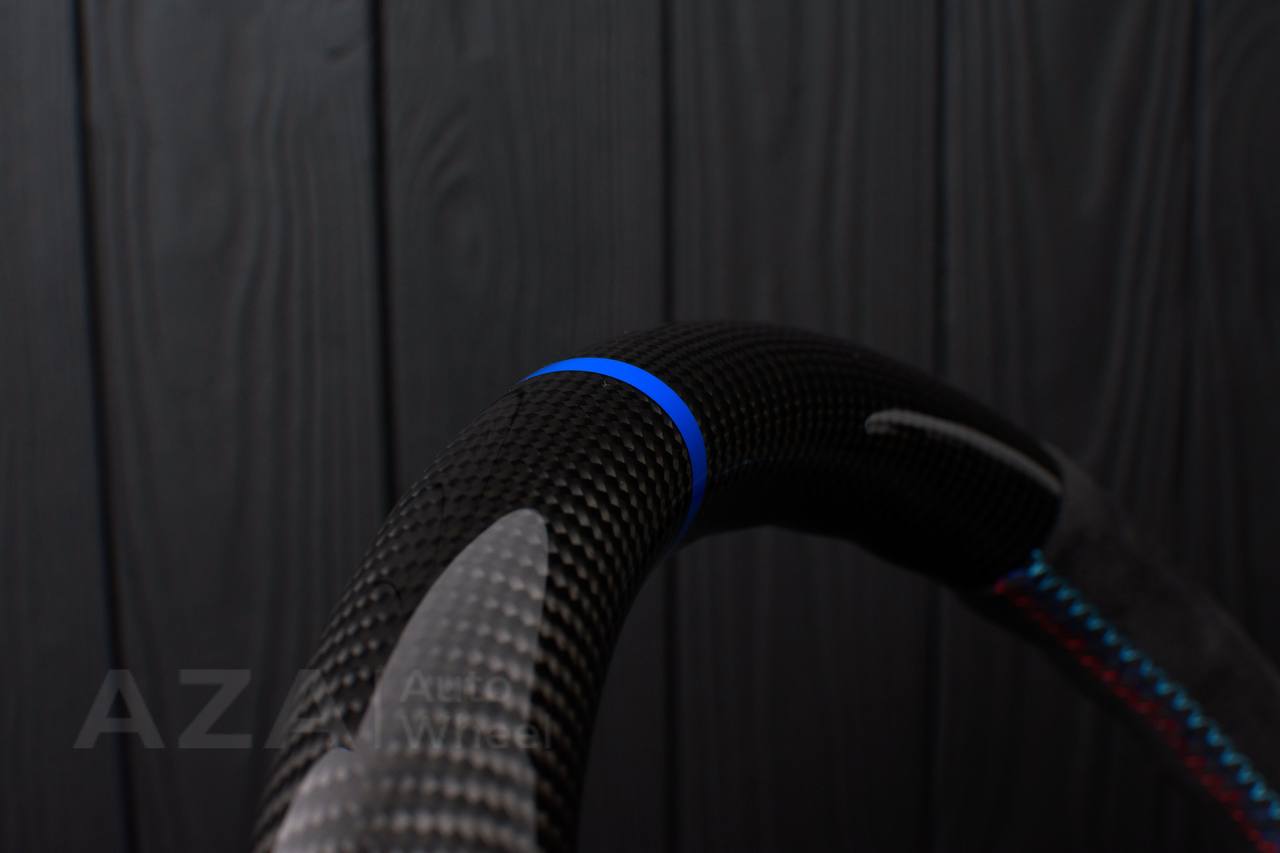 Steering wheel BMW E30 M-Tech 1 Nap 385mm converted to 370mm Carbon fiber/Alcantara/Blue stripe (any color stripe and stitch) - Image 18
