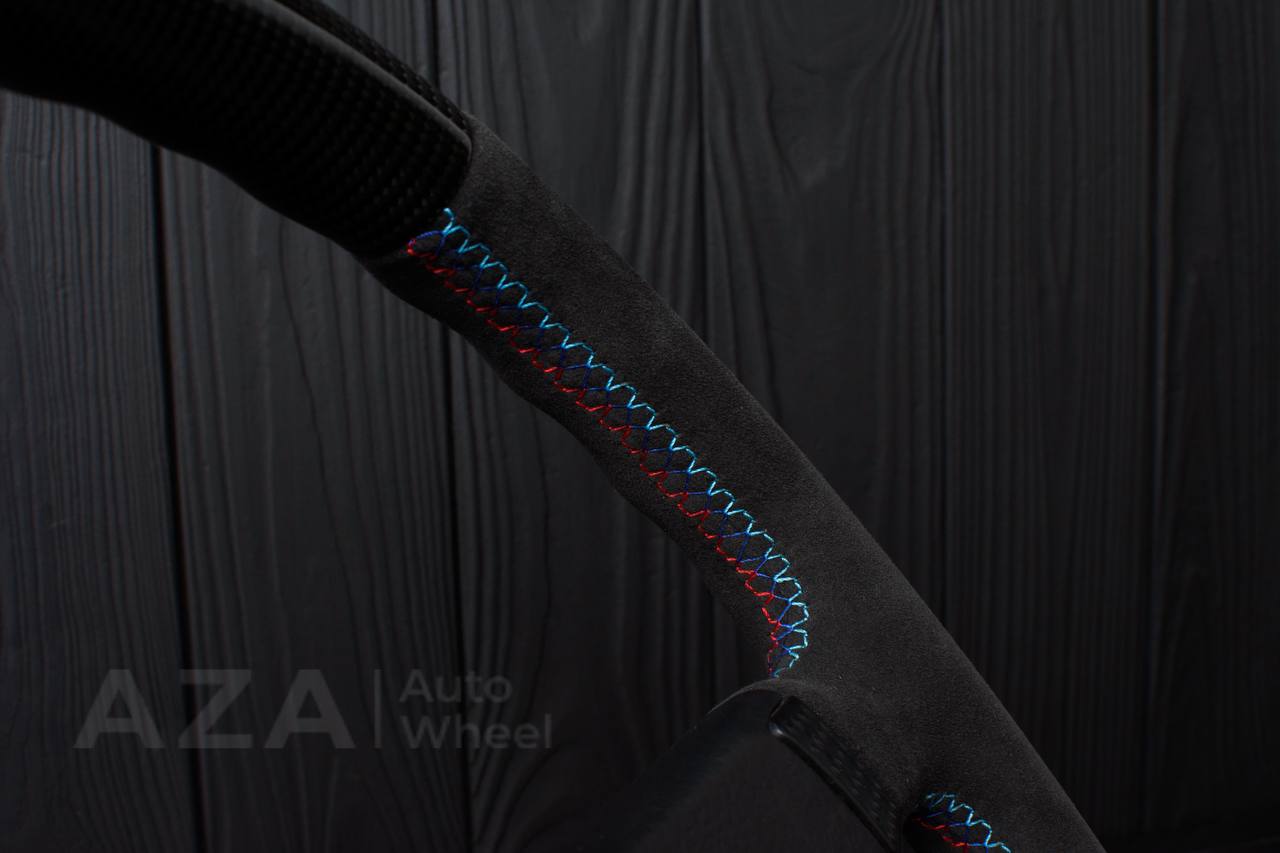 Steering wheel BMW E30 M-Tech 1 Nap 385mm converted to 370mm Carbon fiber/Alcantara/Blue stripe (any color stripe and stitch) - Image 16