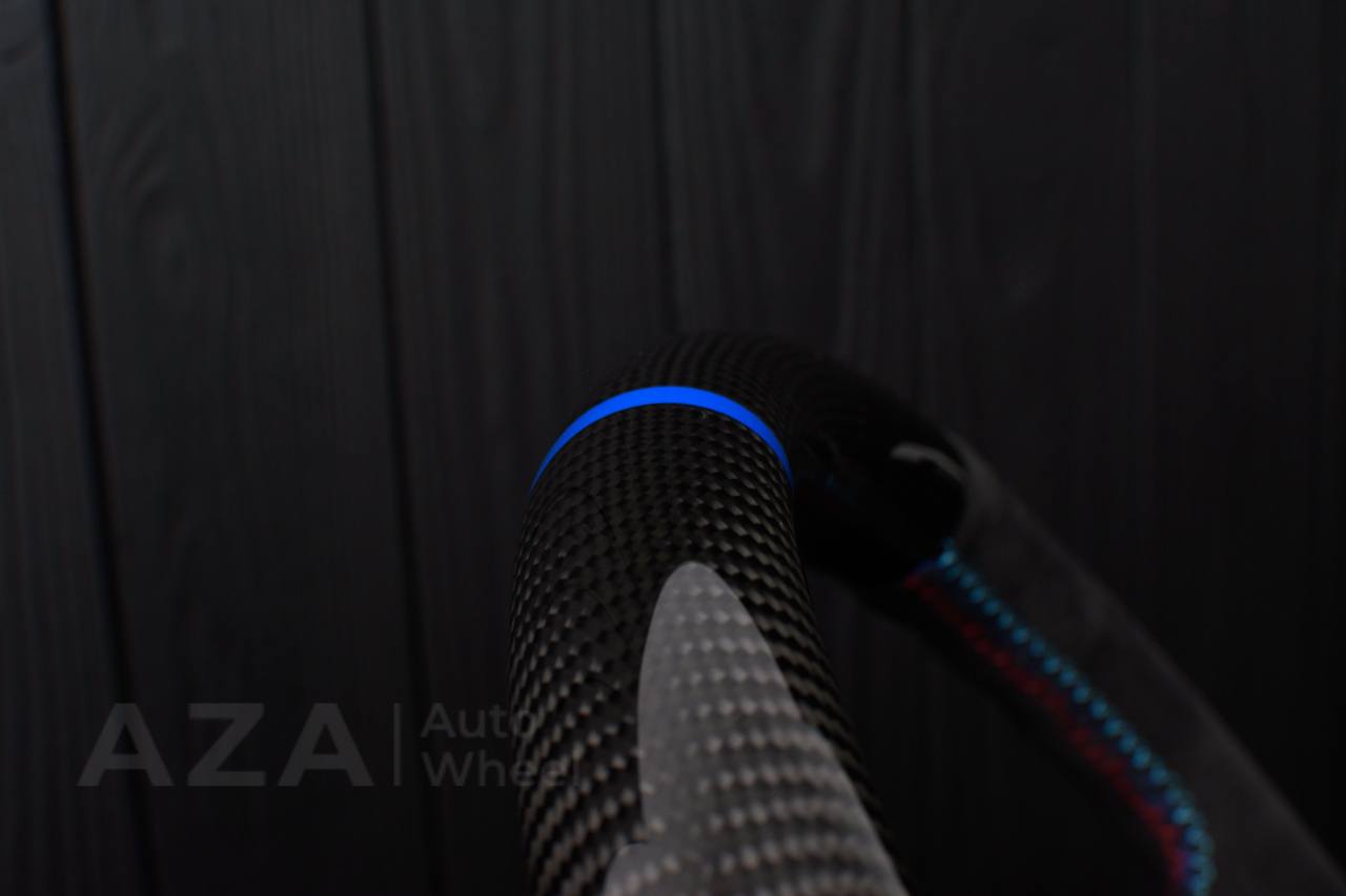 Steering wheel BMW E30 M-Tech 1 Nap 385mm converted to 370mm Carbon fiber/Alcantara/Blue stripe (any color stripe and stitch) - Image 15