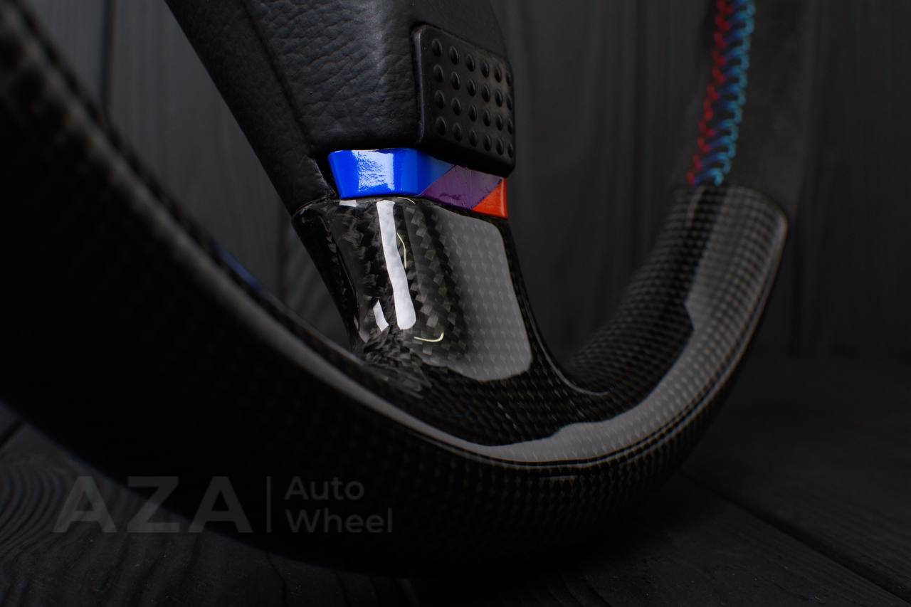 Steering wheel BMW E30 M-Tech 1 Nap 385mm converted to 370mm Carbon fiber/Alcantara/Blue stripe (any color stripe and stitch) - Image 13