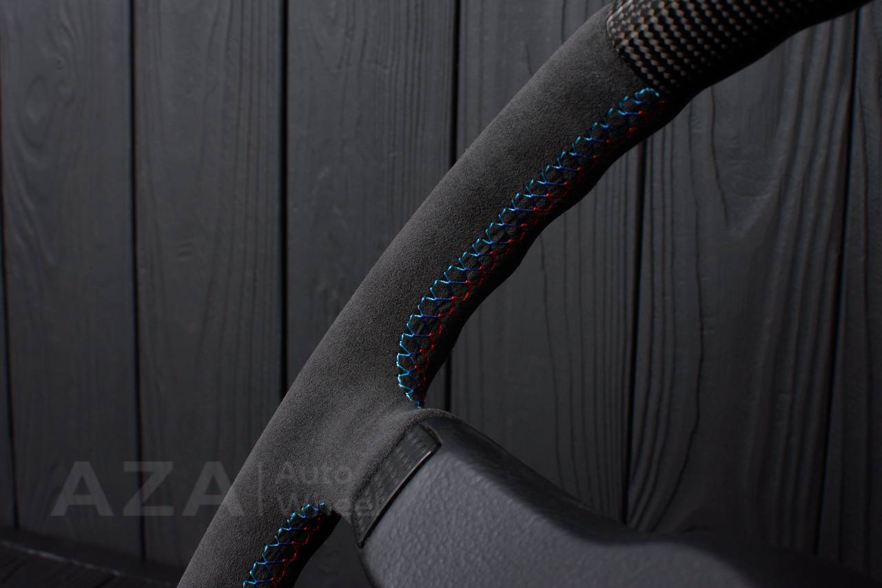 Steering wheel BMW E30 M-Tech 1 Nap 385mm converted to 370mm Carbon fiber/Alcantara/Blue stripe (any color stripe and stitch) - Image 12