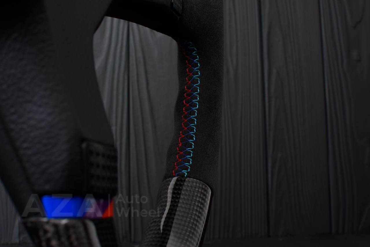Steering wheel BMW E30 M-Tech 1 Nap 385mm converted to 370mm Carbon fiber/Alcantara/Blue stripe (any color stripe and stitch) - Image 11