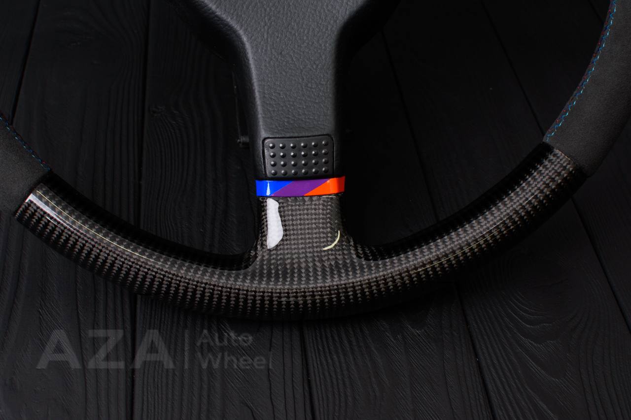 Steering wheel BMW E30 M-Tech 1 Nap 385mm converted to 370mm Carbon fiber/Alcantara/Blue stripe (any color stripe and stitch) - Image 9
