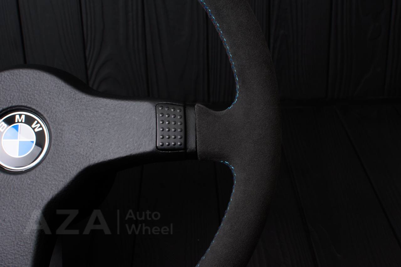 Steering wheel BMW E30 M-Tech 1 Nap 385mm converted to 370mm Carbon fiber/Alcantara/Blue stripe (any color stripe and stitch) - Image 8