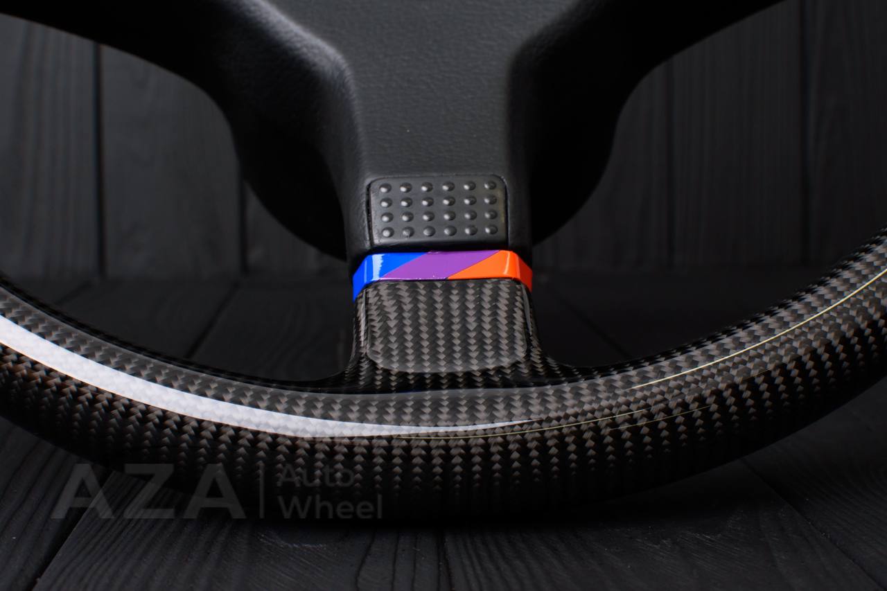 Steering wheel BMW E30 M-Tech 1 Nap 385mm converted to 370mm Carbon fiber/Alcantara/Blue stripe (any color stripe and stitch) - Image 7