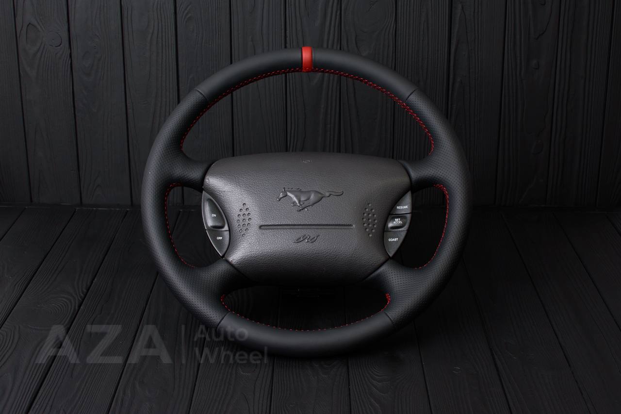 Steering wheel Ford Mustang GT Cobra Napa/Perforated leather/Red stripe (can be any color per request)