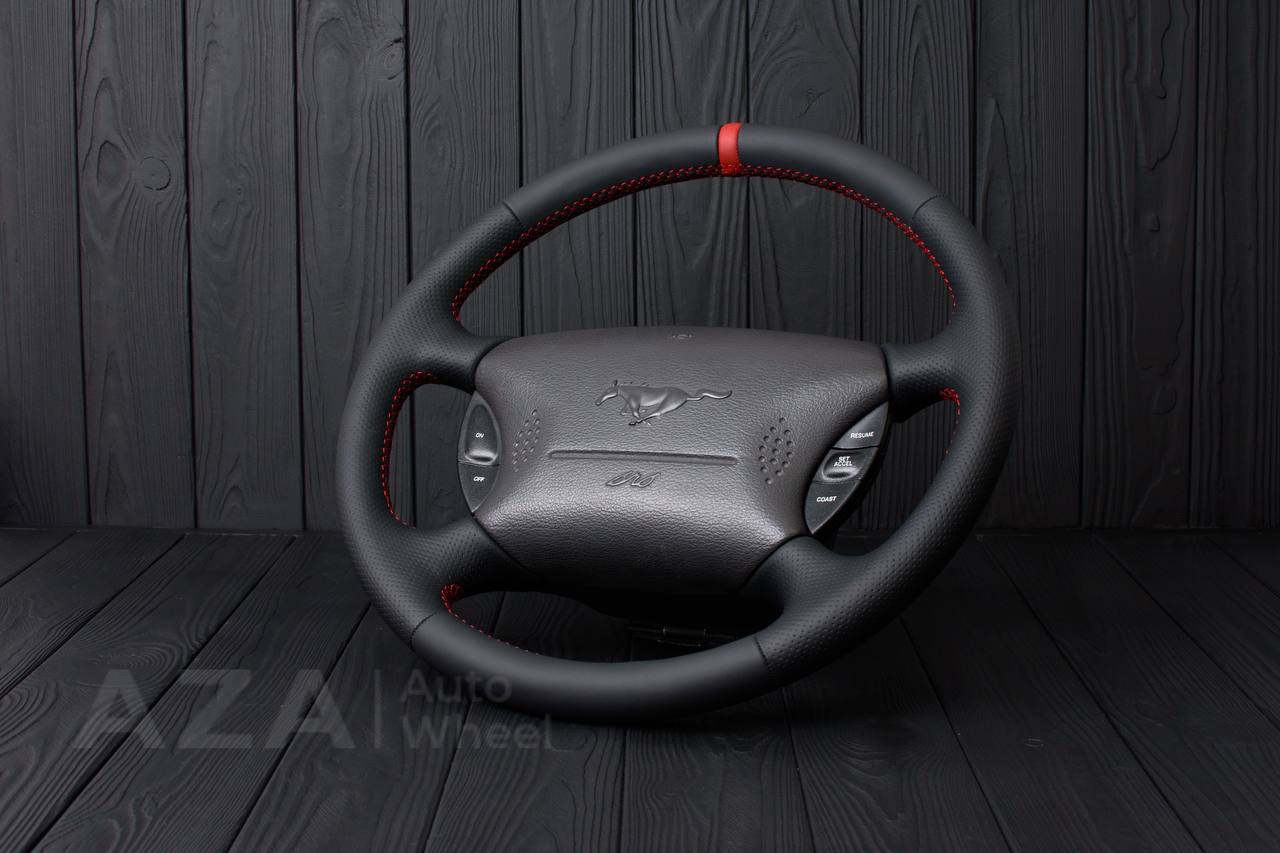 Steering wheel Ford Mustang GT Cobra Napa/Perforated leather/Red stripe (can be any color per request) - Image 3