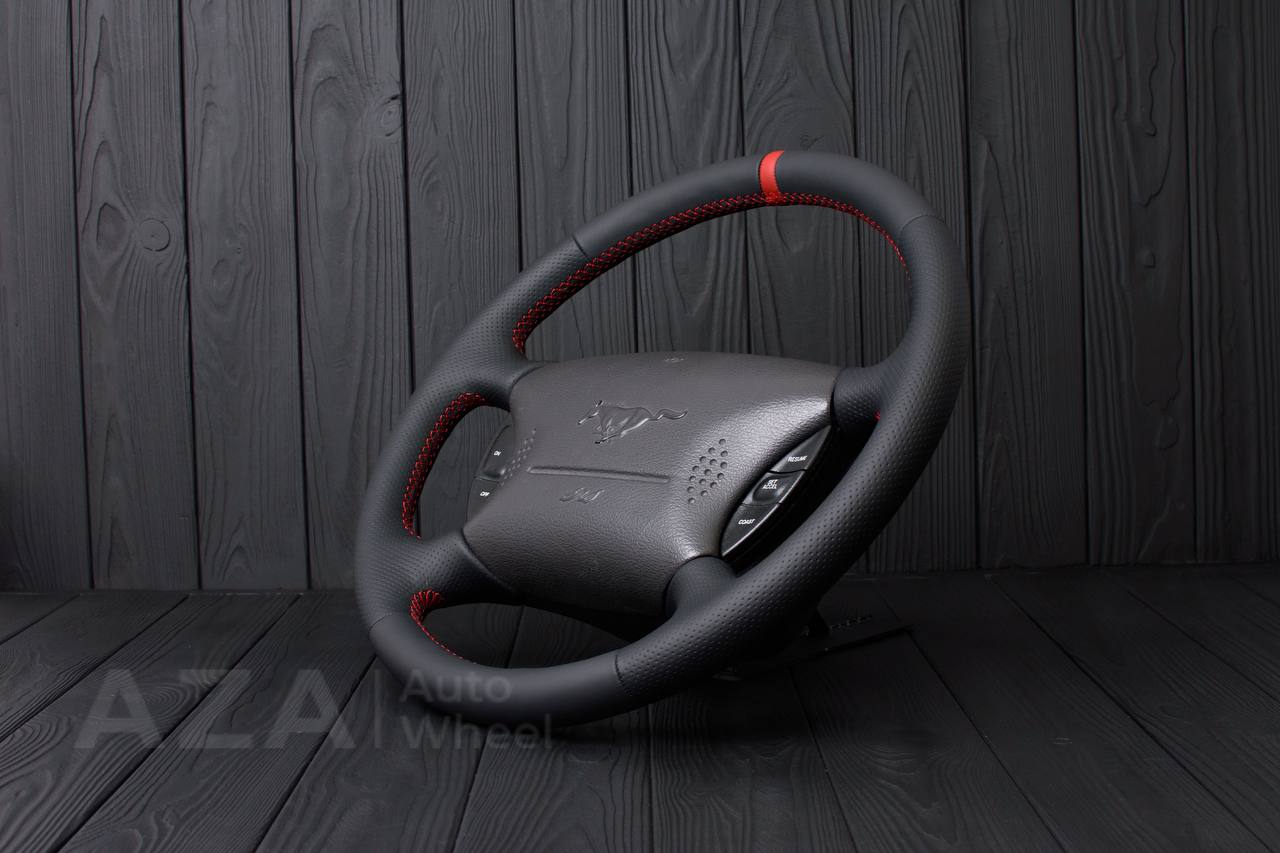 Steering wheel Ford Mustang GT Cobra Napa/Perforated leather/Red stripe (can be any color per request) - Image 4