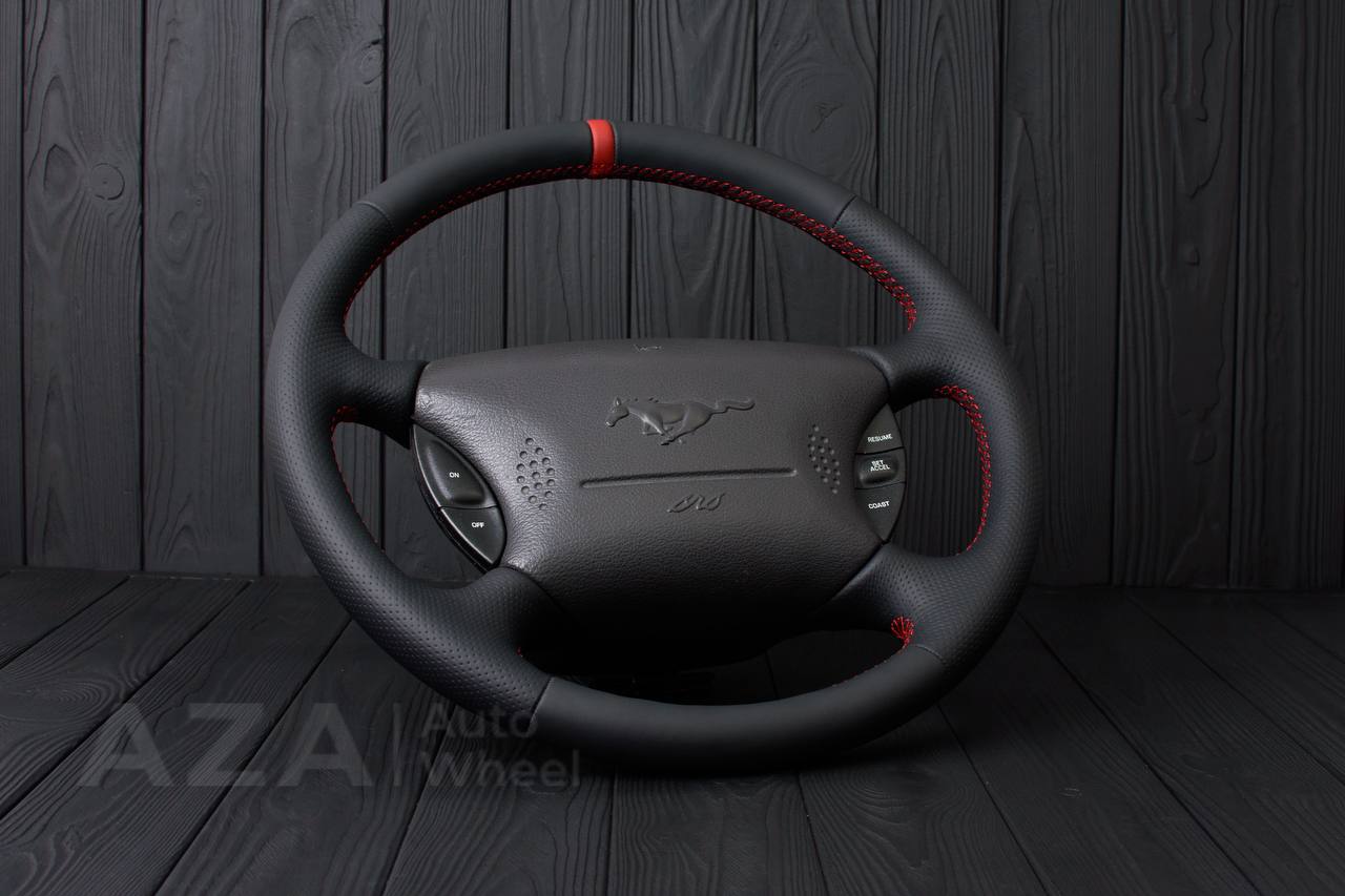 Steering wheel Ford Mustang GT Cobra Napa/Perforated leather/Red stripe (can be any color per request) - Image 6