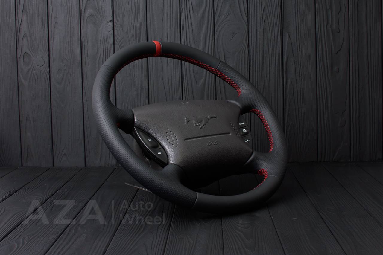 Steering wheel Ford Mustang GT Cobra Napa/Perforated leather/Red stripe (can be any color per request) - Image 5