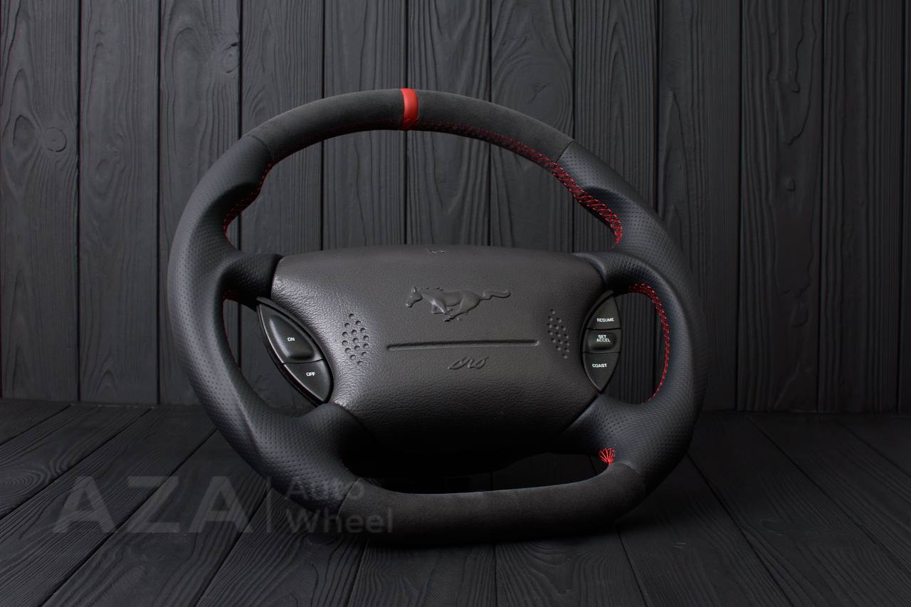 Steering wheel Ford Mustang GT Cobra Alcantara/Perforated leather/Red stripe - Image 3