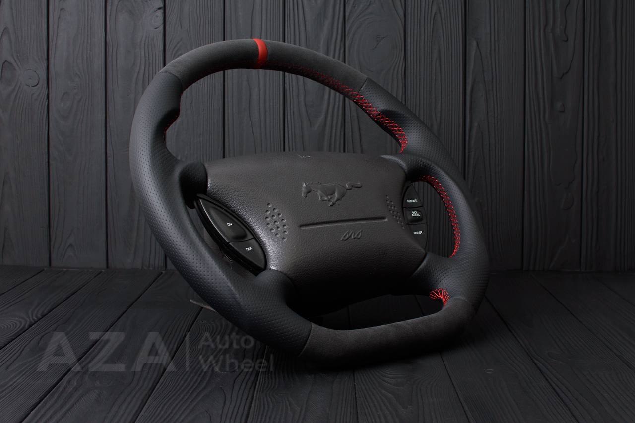 Steering wheel Ford Mustang GT Cobra Alcantara/Perforated leather/Red stripe - Image 4