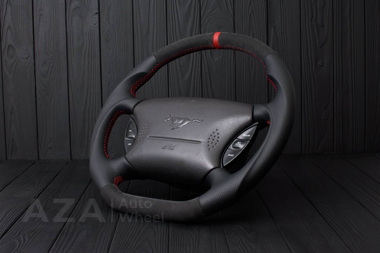Steering wheel Ford Mustang GT Cobra Alcantara/Perforated leather/Red stripe - Image 5