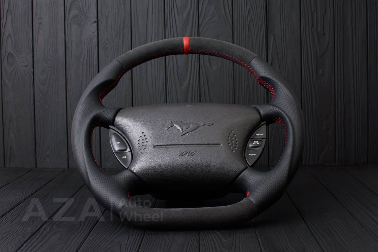 Steering wheel Ford Mustang GT Cobra Alcantara/Perforated leather/Red stripe