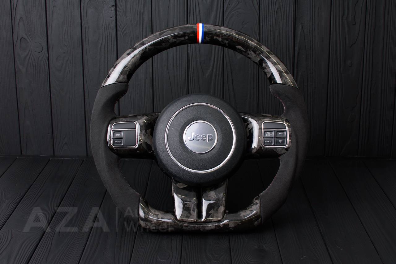 Steering wheel JEEP Wrangler JK Rubicon Sahara Patriot Compass 2011-2017 Carbon fiber/Alcantara/American flag colors