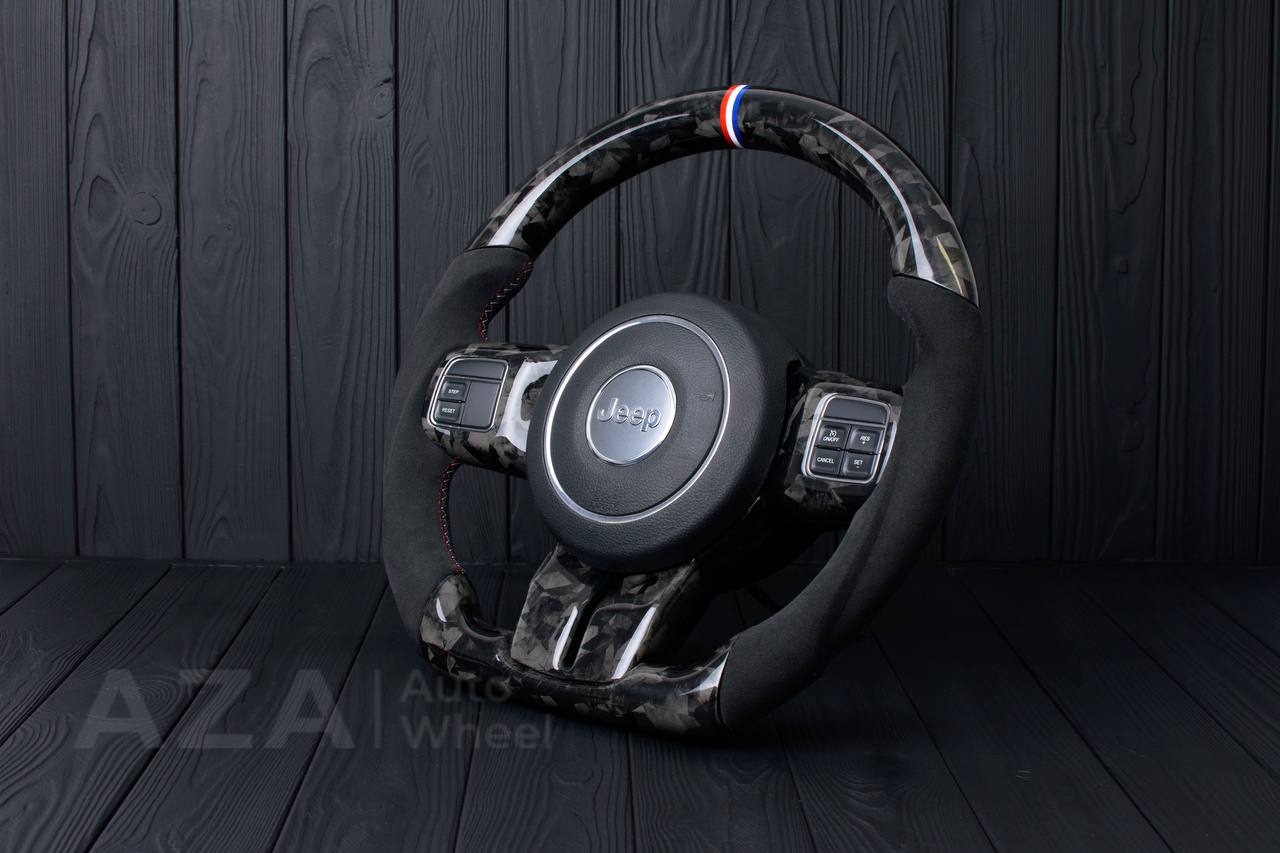 Steering wheel JEEP Wrangler JK Rubicon Sahara Patriot Compass 2011-2017 Carbon fiber/Alcantara/American flag colors - Image 6