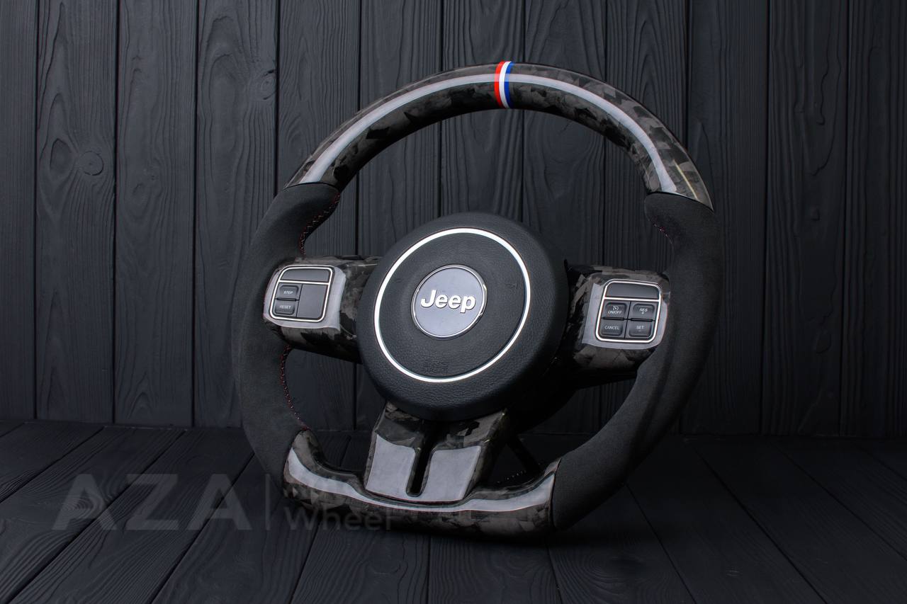 Steering wheel JEEP Wrangler JK Rubicon Sahara Patriot Compass 2011-2017 Carbon fiber/Alcantara/American flag colors - Image 5