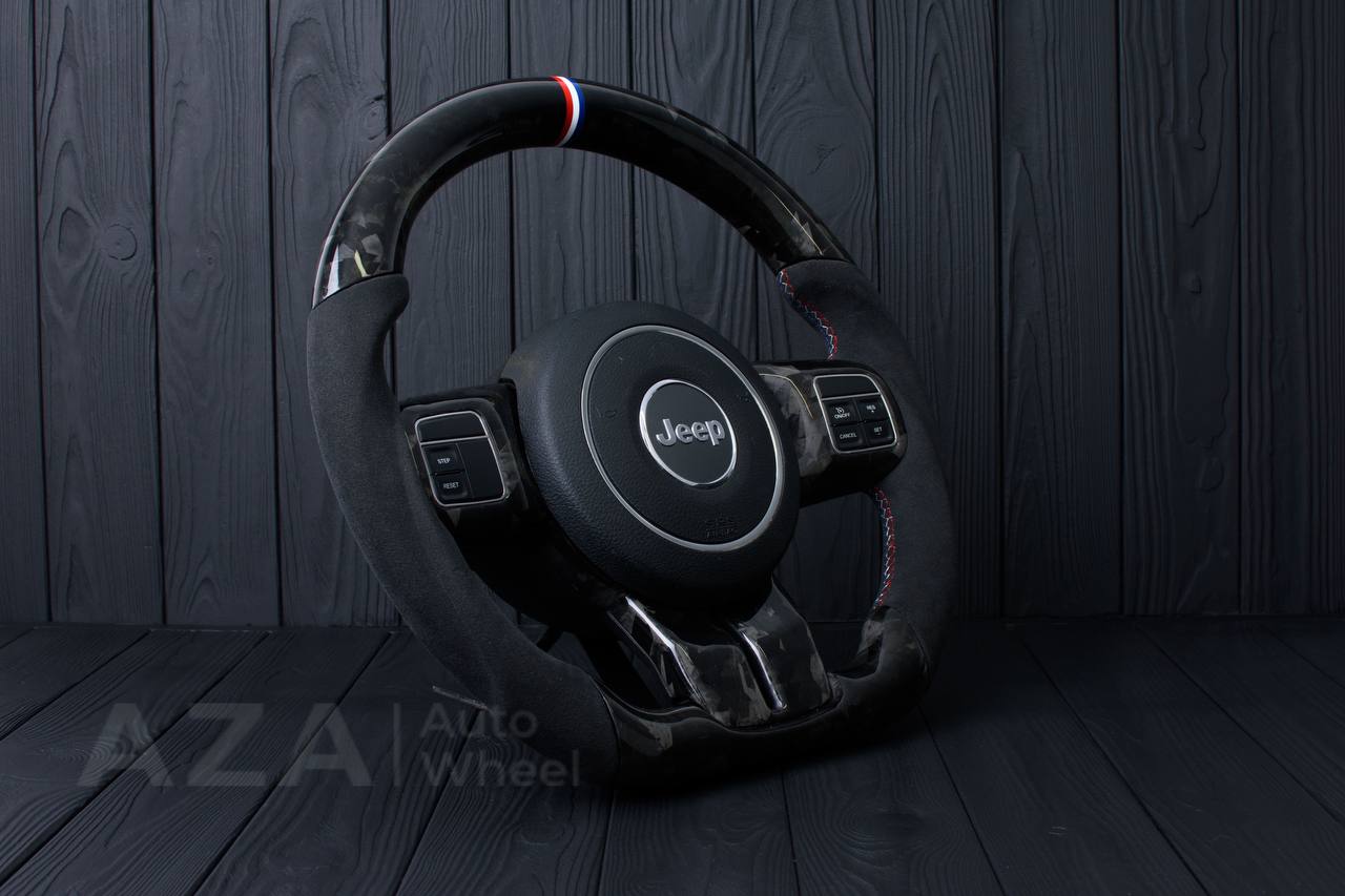 Steering wheel JEEP Wrangler JK Rubicon Sahara Patriot Compass 2011-2017 Carbon fiber/Alcantara/American flag colors - Image 4