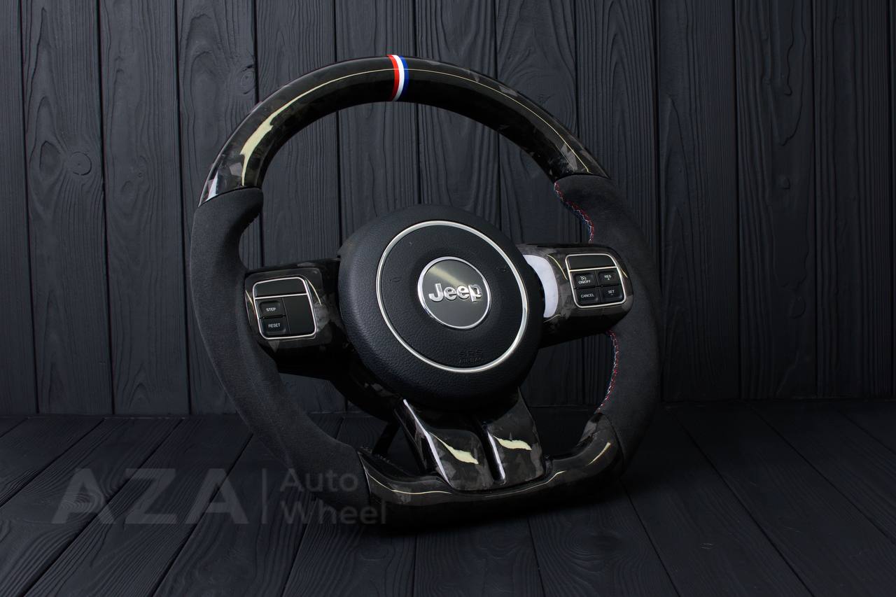 Steering wheel JEEP Wrangler JK Rubicon Sahara Patriot Compass 2011-2017 Carbon fiber/Alcantara/American flag colors - Image 3