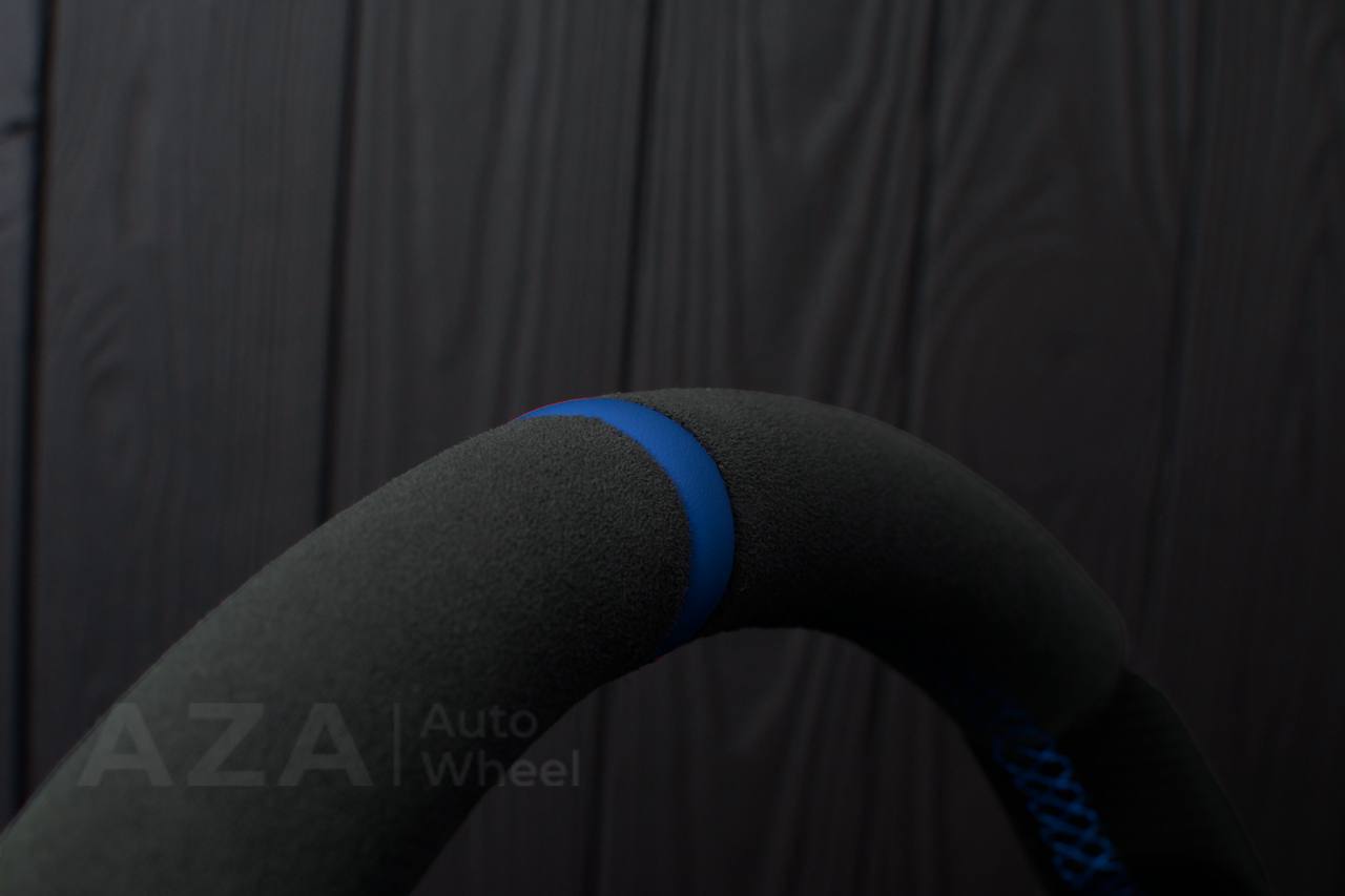 Steering wheel Ford Mustang GT Cobra Alcantara/Perforated leather/Blue stripe (can be any color per request) - Image 14