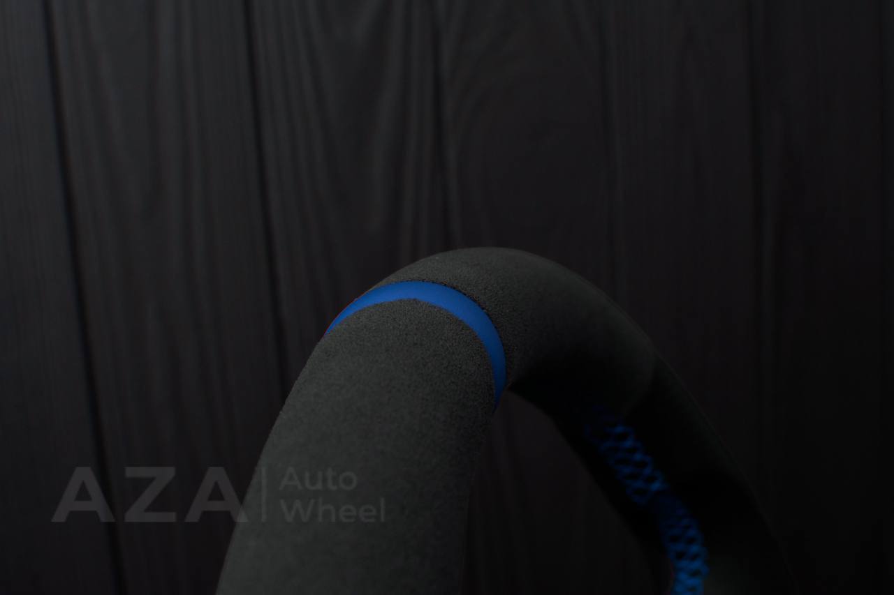 Steering wheel Ford Mustang GT Cobra Alcantara/Perforated leather/Blue stripe (can be any color per request) - Image 13