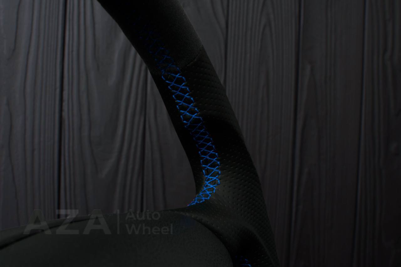 Steering wheel Ford Mustang GT Cobra Alcantara/Perforated leather/Blue stripe (can be any color per request) - Image 12