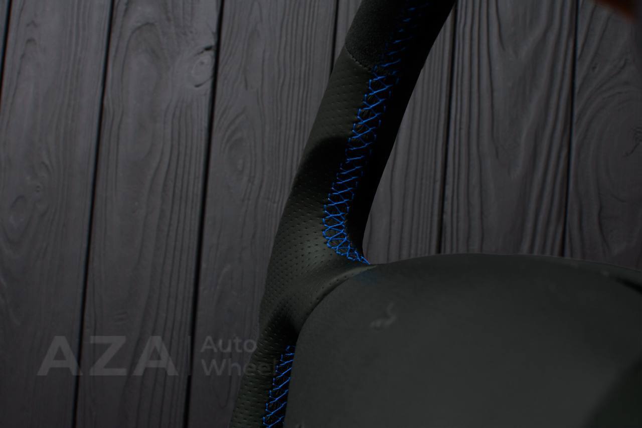 Steering wheel Ford Mustang GT Cobra Alcantara/Perforated leather/Blue stripe (can be any color per request) - Image 8