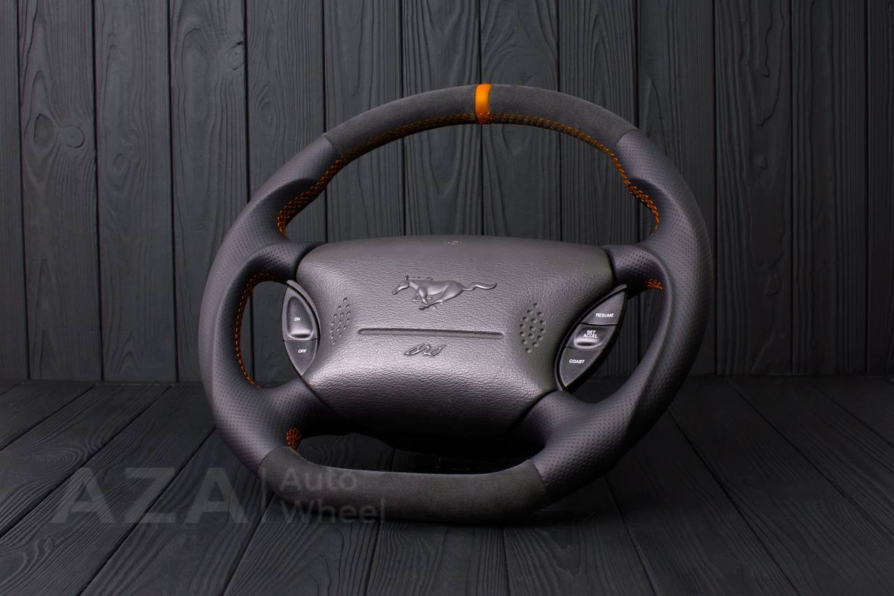 Steering wheel Ford Mustang GT Cobra Alcantara/Perforated leather/Orange stripe (can be any color per request) - Image 3