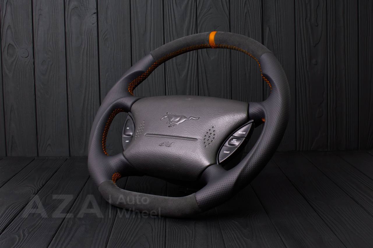 Steering wheel Ford Mustang GT Cobra Alcantara/Perforated leather/Orange stripe (can be any color per request) - Image 4