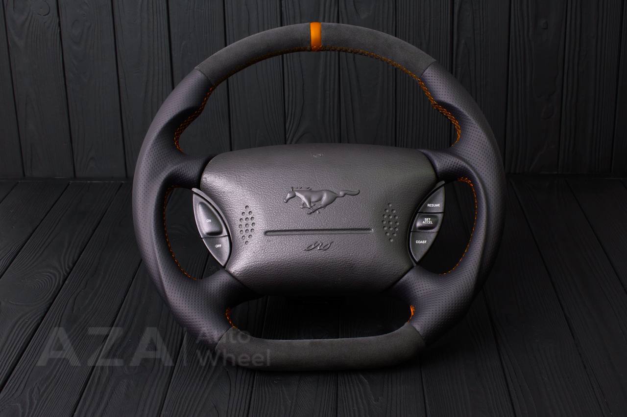 Steering wheel Ford Mustang GT Cobra Alcantara/Perforated leather/Orange stripe (can be any color per request)