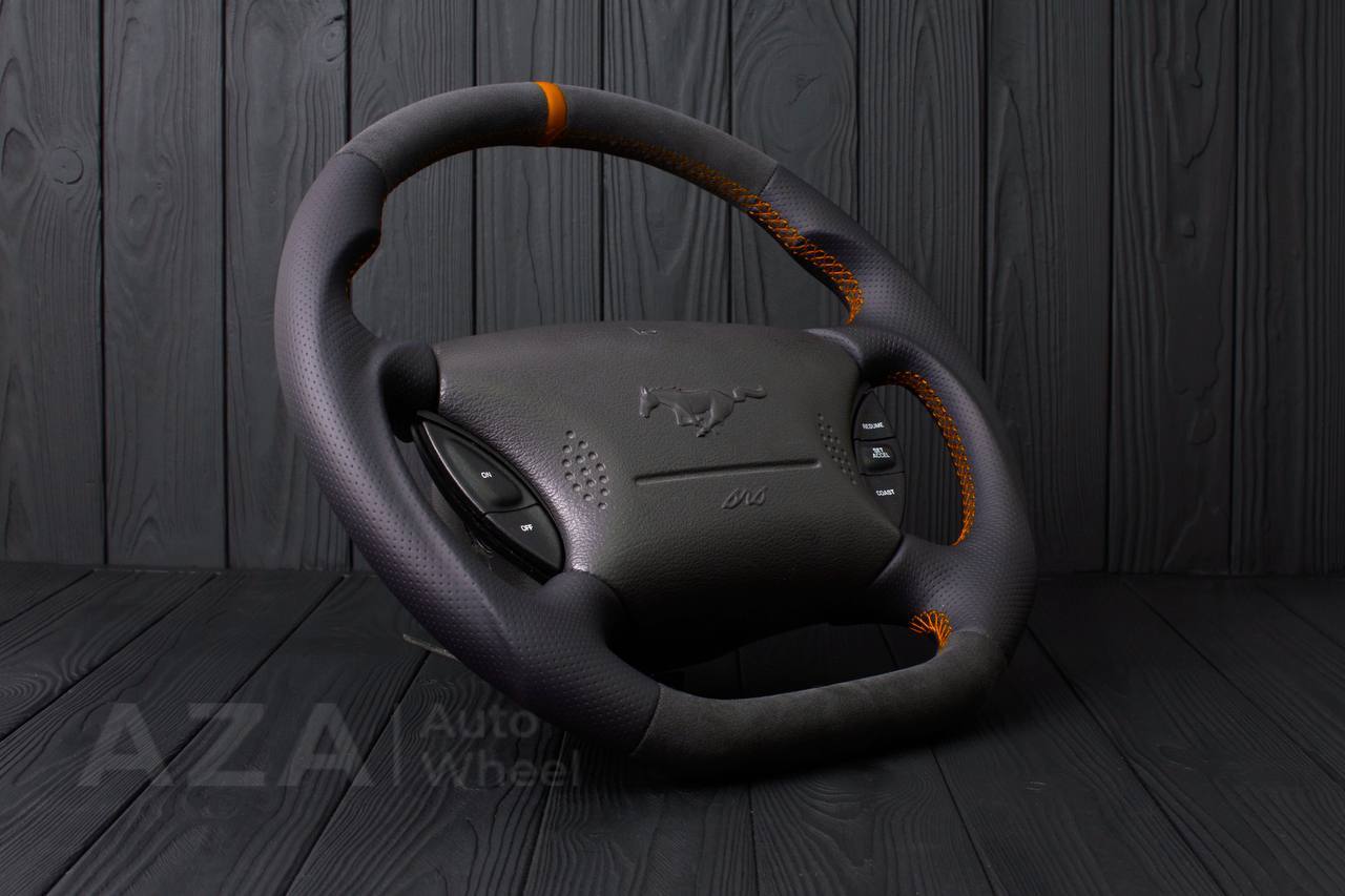 Steering wheel Ford Mustang GT Cobra Alcantara/Perforated leather/Orange stripe (can be any color per request) - Image 6