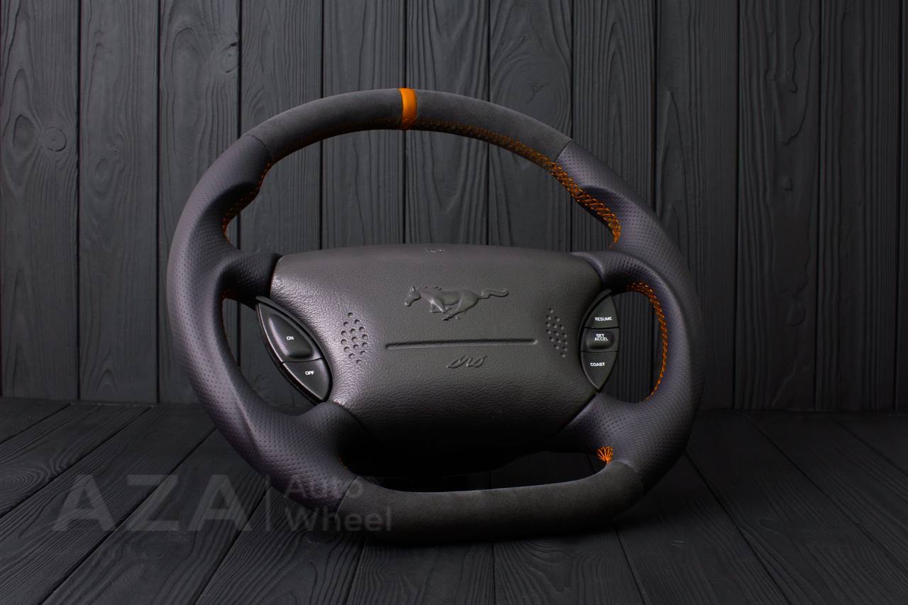 Steering wheel Ford Mustang GT Cobra Alcantara/Perforated leather/Orange stripe (can be any color per request) - Image 5