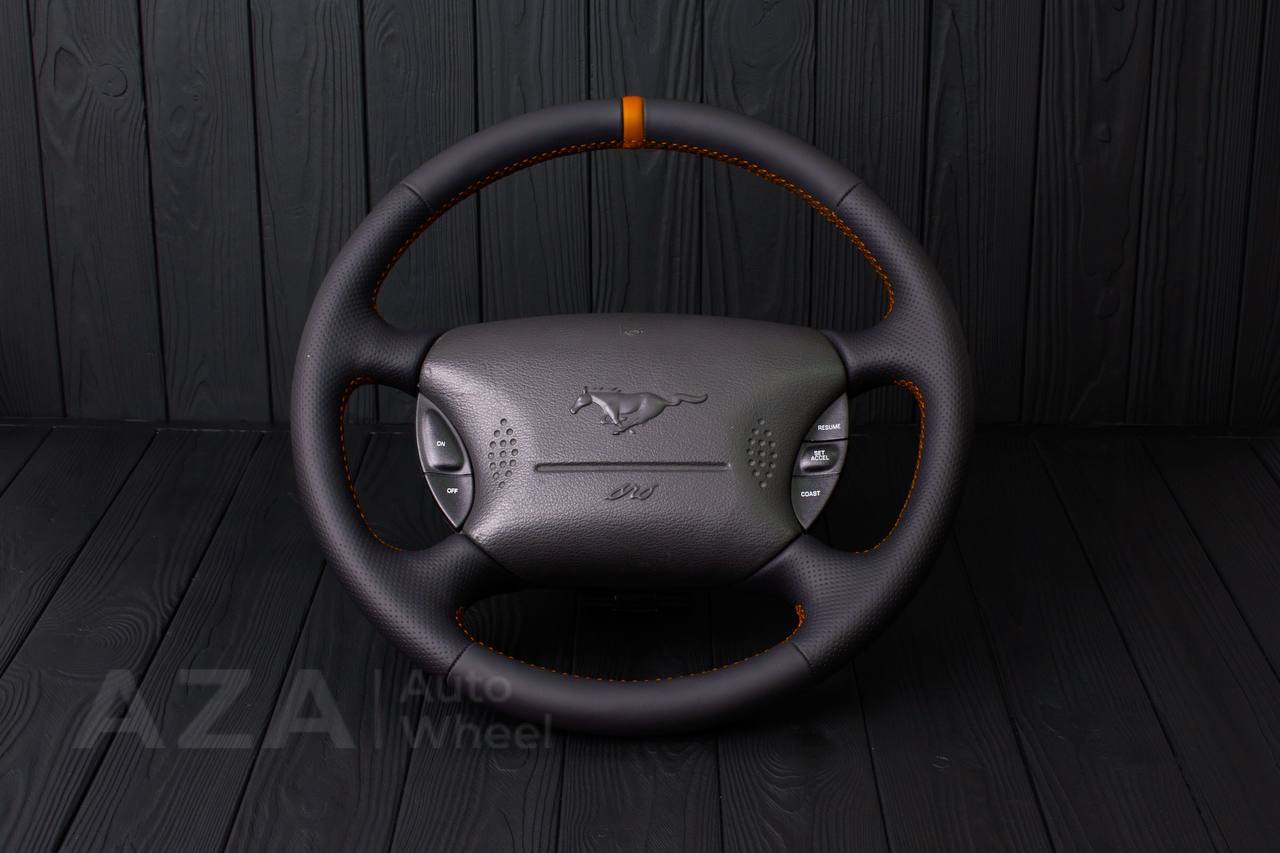 Steering wheel Ford Mustang GT Cobra Napa/Perforated leather/Orange stripe (can be any color per request)