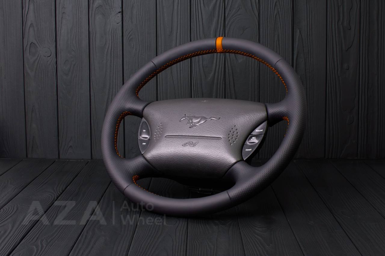 Steering wheel Ford Mustang GT Cobra Napa/Perforated leather/Orange stripe (can be any color per request) - Image 4