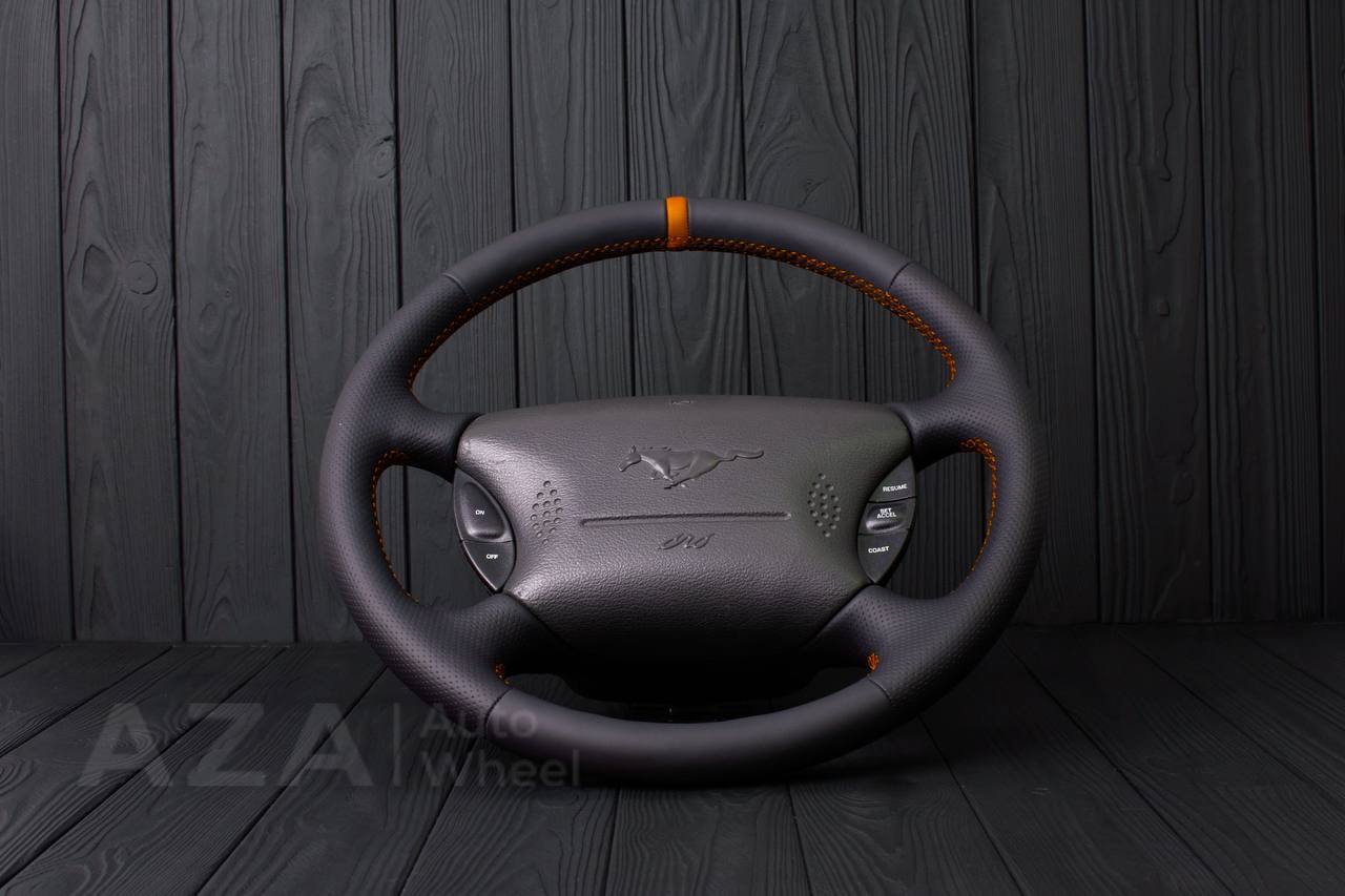 Steering wheel Ford Mustang GT Cobra Napa/Perforated leather/Orange stripe (can be any color per request) - Image 3