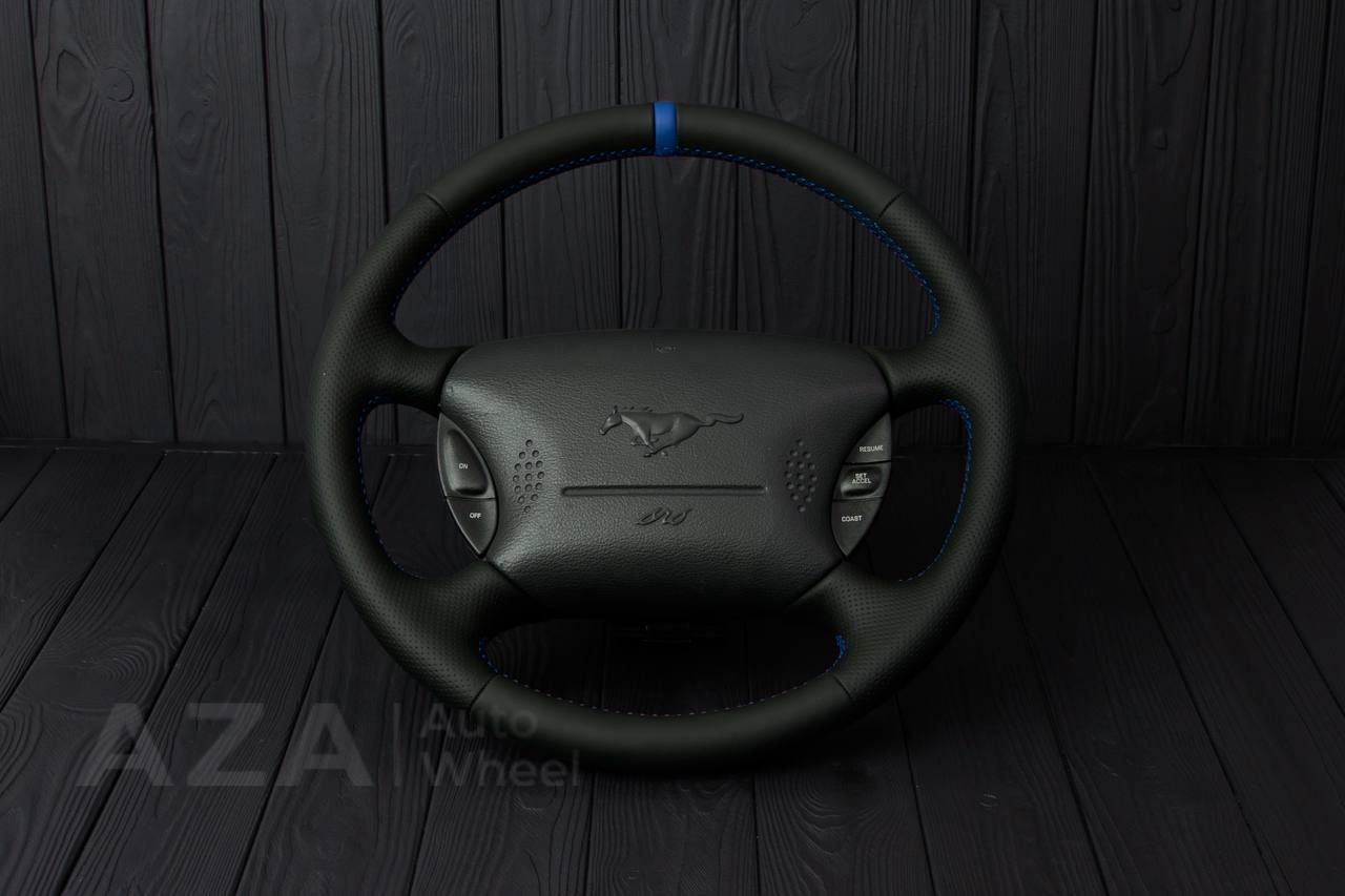 Steering wheel Ford Mustang GT Cobra Napa/Perforated leather/Blue stripe (can be any color per request)