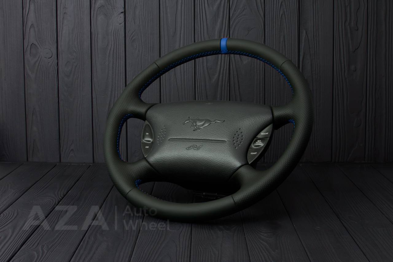 Steering wheel Ford Mustang GT Cobra Napa/Perforated leather/Blue stripe (can be any color per request) - Image 3