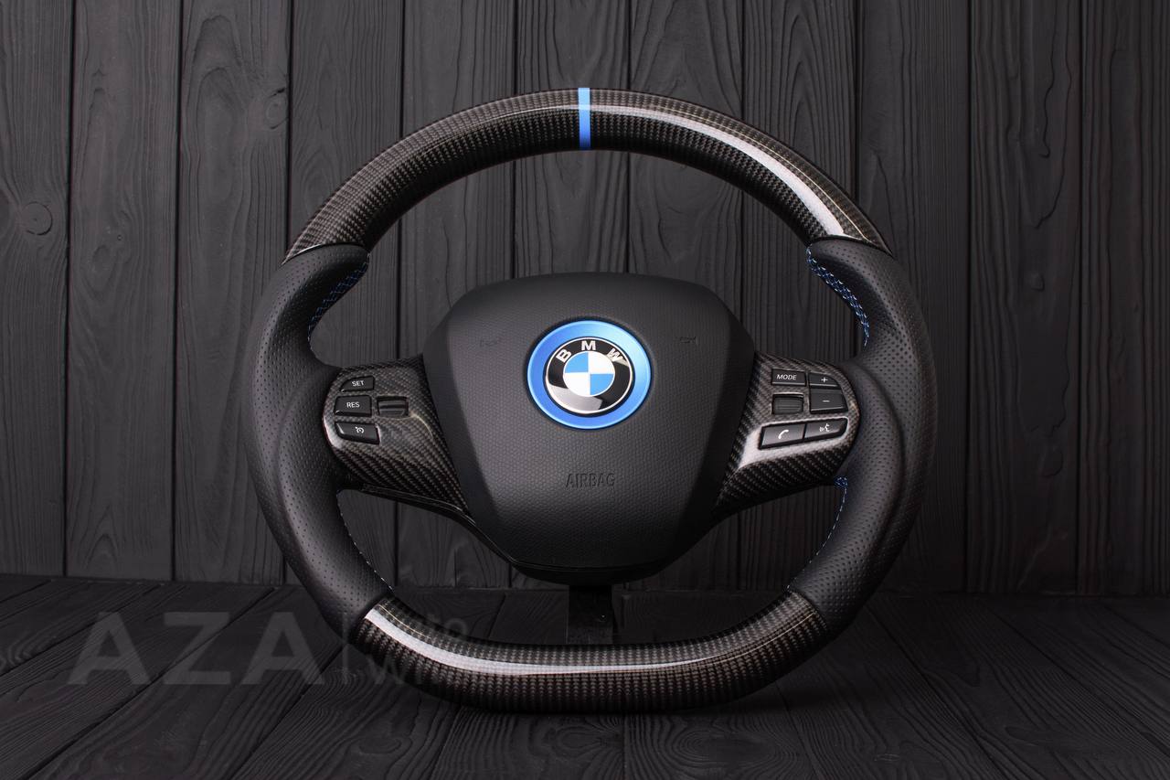 Steering wheel BMW i3 Carbon fiber/Perforated leather/Blue stripe - Image 3