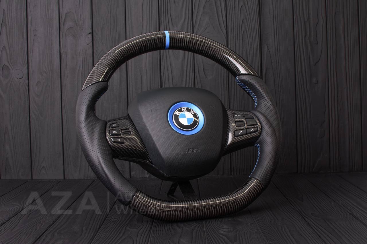 Steering wheel BMW i3 Carbon fiber/Perforated leather/Blue stripe - Image 4
